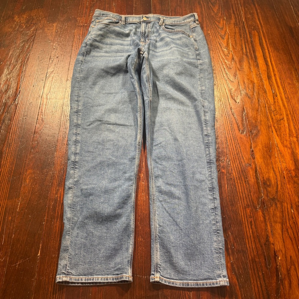 American Eagle Jeans Womens 16‎ Long Blue 90s Straight Stretch Faded Whiskers
